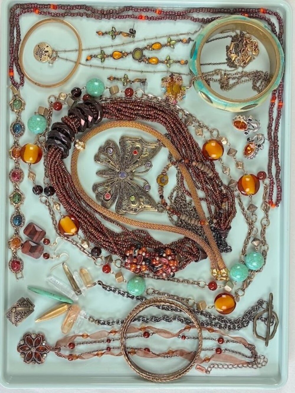 Jewelry Lot Autumn Fall Warm Tones Wearable Boho Dress Up 20 Pcs. 1+ lb